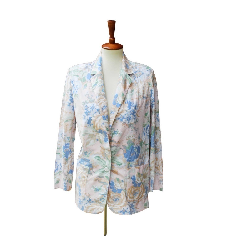 Talbots Pink Blue Pastel Floral Blazer |Cottage Core Style | Women Size 8